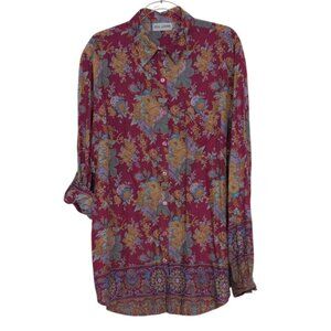 Sea Lustre Floral Shirt Womens Size Large/ XL Pink Oversized Roll Tab Sleeves